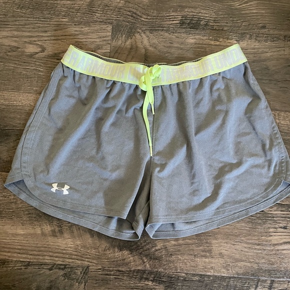 Under Armour Women's Athletic Shorts in Gray and Lime - Picture 1 of 2